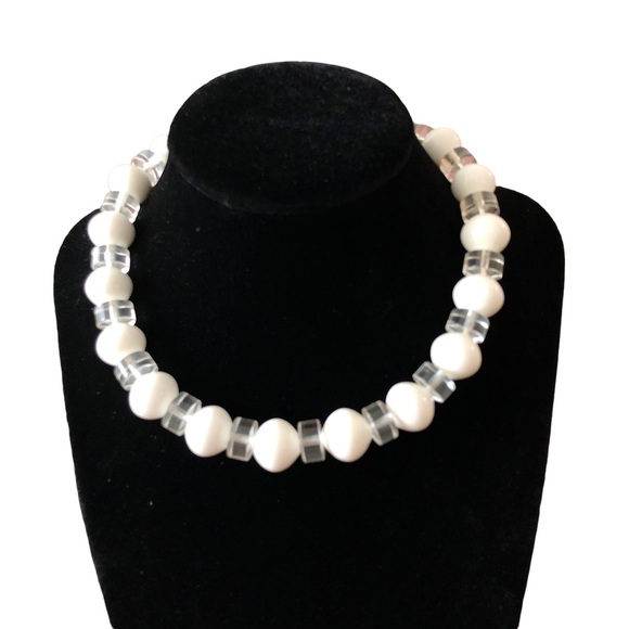 TRIFARI White and Clear Beaded Adjustable Choker Statement Necklace - Picture 2 of 10